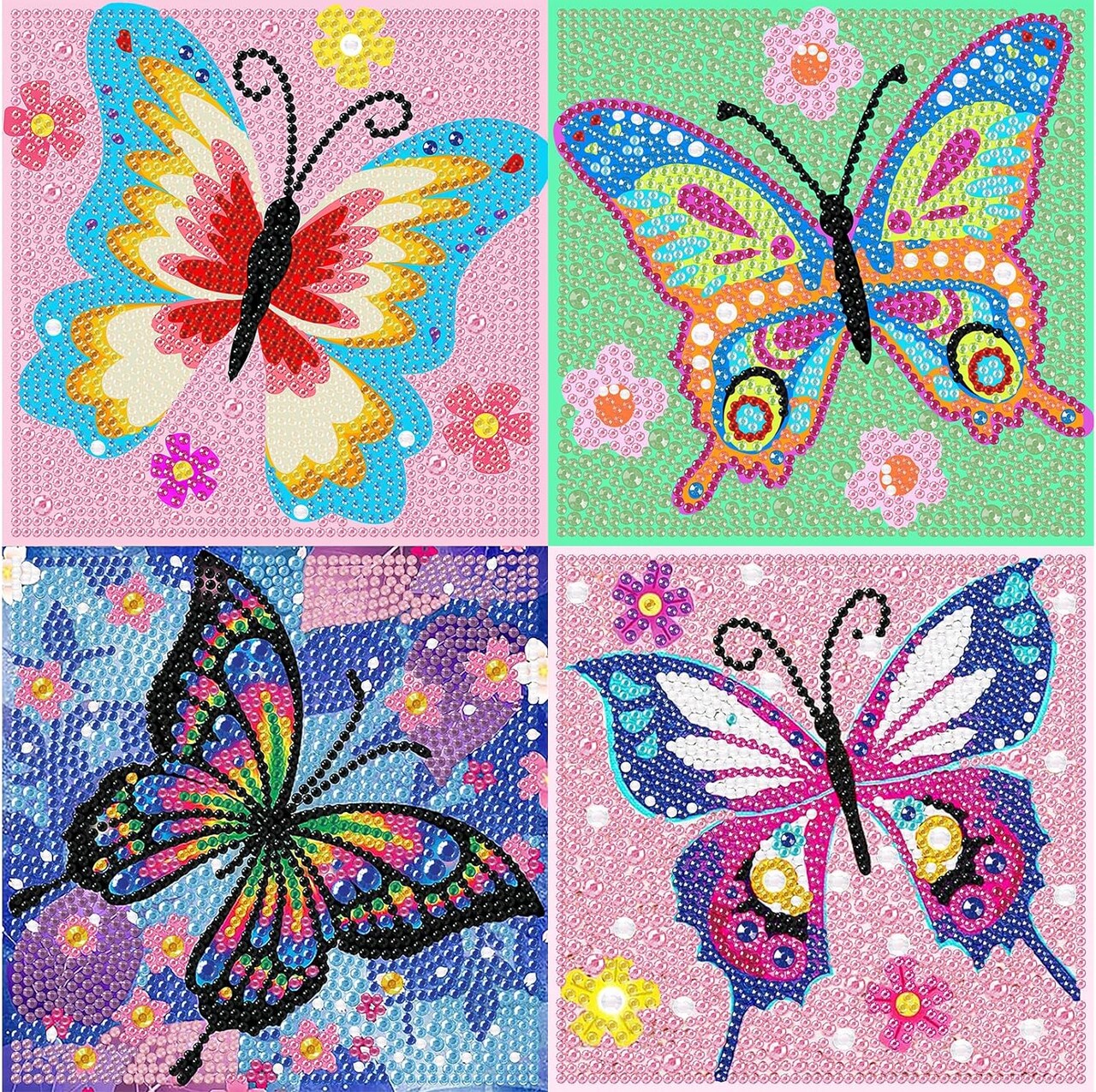 4 PCS Butterfly Diamond Art Painting Kit for Kids-5D Diamond Art Kits for Beginners,DIY Diamond Rhinestone Full Drill Gem Arts Crafts for Girls Boys Ages 6-8-9-12 for Home Wall Decor (6x6inch)
